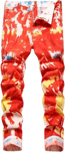 Men's Slim Fit Printed Stretch Jeans Skinny Casual Comfy Denim Pants Lightweight Stylish Hip Hop Jean Trousers in Saudi Arabia