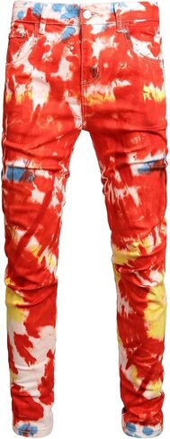 Men's Slim Fit Printed Stretch Jeans Skinny Casual Comfy Denim Pants Lightweight Stylish Hip Hop Jean Trousers in Saudi Arabia