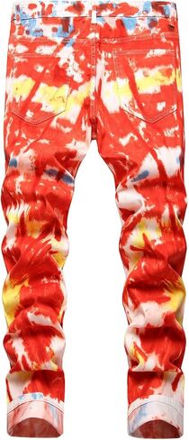 Men's Slim Fit Printed Stretch Jeans Skinny Casual Comfy Denim Pants Lightweight Stylish Hip Hop Jean Trousers in Saudi Arabia