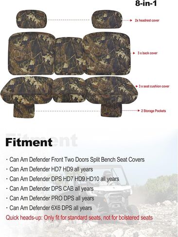 غطاء مقعد CAMO UTV ، مجموعة غطاء مقعد مدافع عن الخدش متوافقة مع 2016-2025 CAN AM DEFENDER PROK in Kuwait