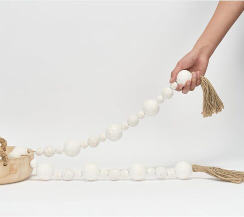 2" Extra Large Wood Bead Garland with Tassels, 44" Long Rustic Farmhouse Wooden Beads Garland, Decorative Beads Boho Decorations for Home Table Mantle Natural Beige in Kuwait