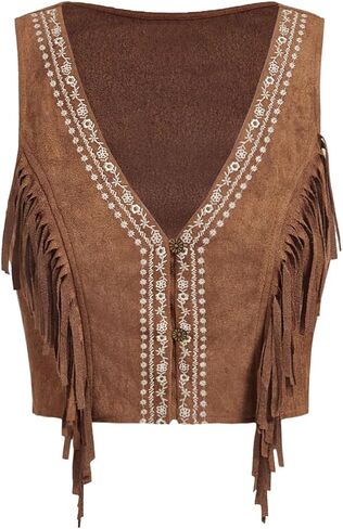 SweatyRocks Women's Fringe Sleeveless Vest Floral Embroidered 70s Hippie Crop Jacket Cardigan in Saudi Arabia