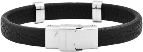 Geoffrey Beene Men's Genuine Leather Bracelet with Stainless Steel Cut-Out ID, Grey in Kuwait