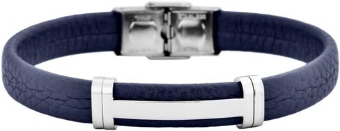 Geoffrey Beene Men's Genuine Leather Bracelet with Stainless Steel Cut-Out ID, Grey in Kuwait