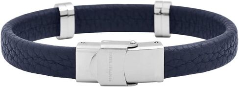 Geoffrey Beene Men's Genuine Leather Bracelet with Stainless Steel Cut-Out ID, Grey in Kuwait