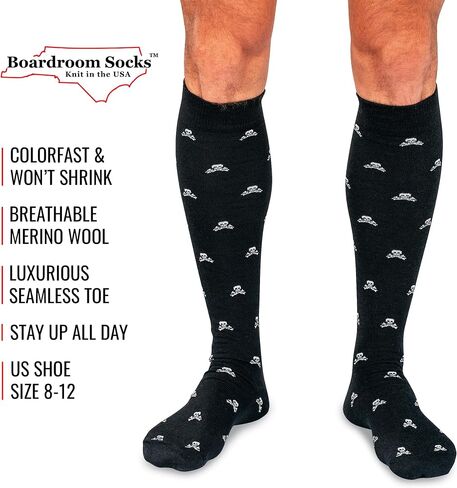 Boardroom Socks Men's Over the Calf Merino Wool Patterned Dress Socks (Navy W/Orange Dots, Charcoal W/Pink Dots, Black W/Red Dots) in Kuwait