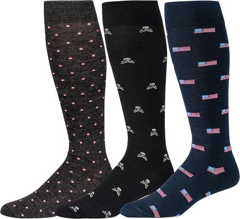 Boardroom Socks Men's Over the Calf Merino Wool Patterned Dress Socks (Navy W/Orange Dots, Charcoal W/Pink Dots, Black W/Red Dots) in Kuwait