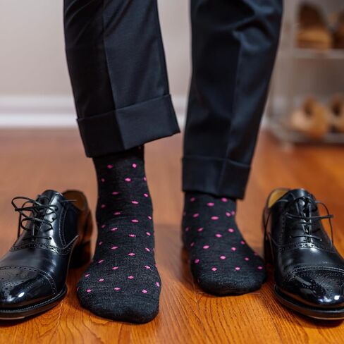 Boardroom Socks Men's Over the Calf Merino Wool Patterned Dress Socks (Navy W/Orange Dots, Charcoal W/Pink Dots, Black W/Red Dots) in Kuwait