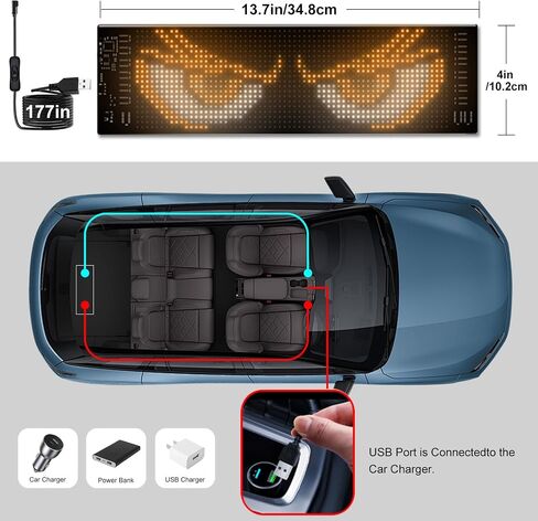 52in*7.5in Devil Eyes Light for Cars, Programmable Devil Eyes Light for Windshield, Flexible LED Eyes for Car, Led Eyes for Car Windshield for Windows of Cars and Small to Medium-Sized Trucks in Kuwait