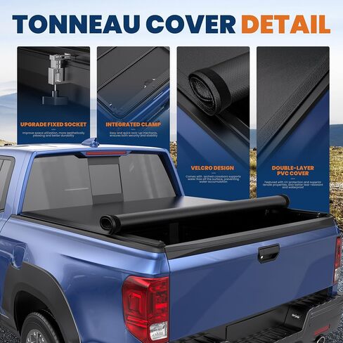 Soft Roll Up Truck Bed Cover Compatible for 2017-2025 Honda Ridgeline w/o Roll Bar or Utility Track System | 5 FT Bed On Top 64 inch Vinyl Tonneau in Saudi Arabia