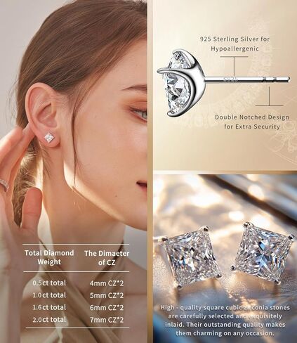 أقراط "STUNNING FLAME" مطلية بالذهب عيار 18 قيراط من الفضة الإسترليني على شكل أميرة مكعبة الزركونيوم للرجال والنساء in Kuwait