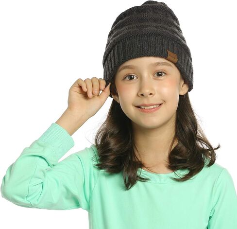 Vigrace Kids Winter Knit Hat Warm Fleece Cloy Hats Kids Cable Baby Beanie Skull Cap for Girls Boys in Saudi Arabia