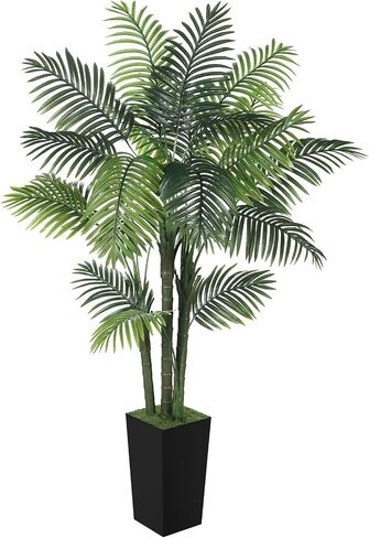 Artificial Palm Tree 5ft, PHYTREE Fake Palm Tree with White Tall Planter, Tropical Artificial Plants Indoor with Realistic Trunk and Silk Leaves, Faux Palm Floor Plant for Living Room Home Decor in Saudi Arabia