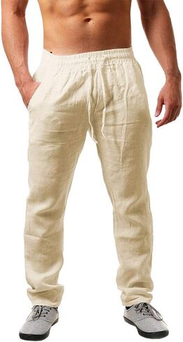 Karlywindow Mens Linen Pants Casual Loose Lightweight Drawstring Elastic Waist Summer Yoga Beach Trousers in Saudi Arabia