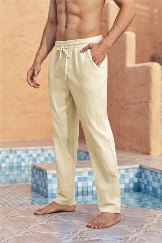 Karlywindow Mens Linen Pants Casual Loose Lightweight Drawstring Elastic Waist Summer Yoga Beach Trousers in Saudi Arabia