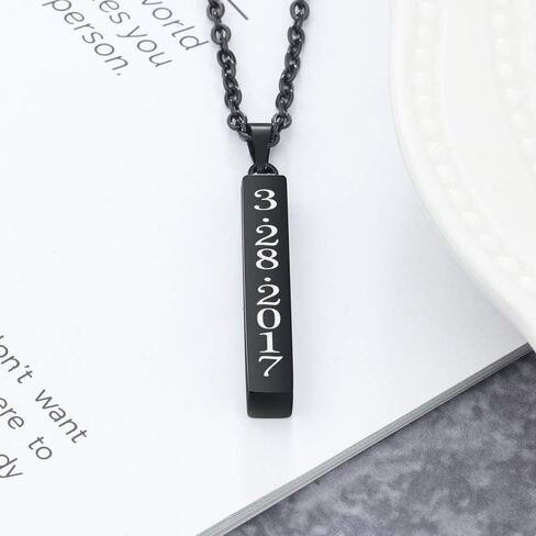 ROSI AUDIO PRO Personalized Stainless Steel Necklace Custom Name Bar Necklaces for Men Women Engraved Initial Name Vertical Bar Necklace for Dad in Kuwait