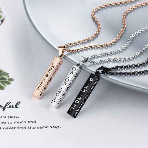 ROSI AUDIO PRO Personalized Stainless Steel Necklace Custom Name Bar Necklaces for Men Women Engraved Initial Name Vertical Bar Necklace for Dad in Kuwait