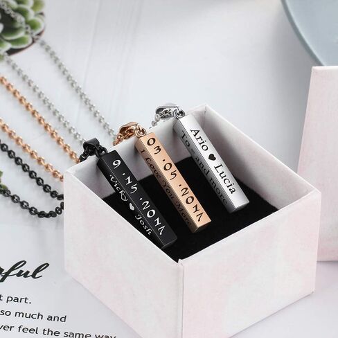 ROSI AUDIO PRO Personalized Stainless Steel Necklace Custom Name Bar Necklaces for Men Women Engraved Initial Name Vertical Bar Necklace for Dad in Kuwait