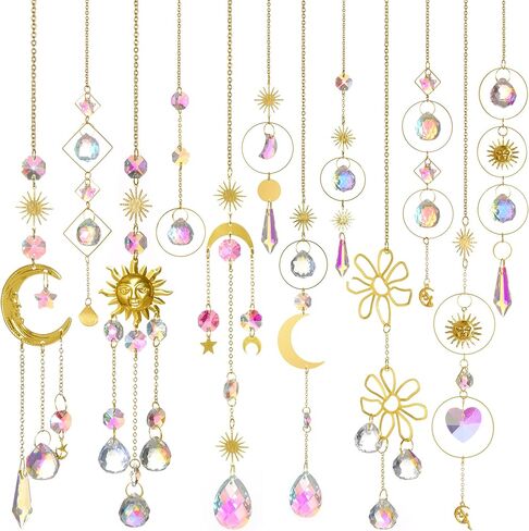 ملون من أشعة الشمس الكريستال ، stylifeo 8pcs prism sun casher مع سلسلة وخطاف للنوافذ معلقة ديكور قوس قزح قلادة زخرفة in Kuwait