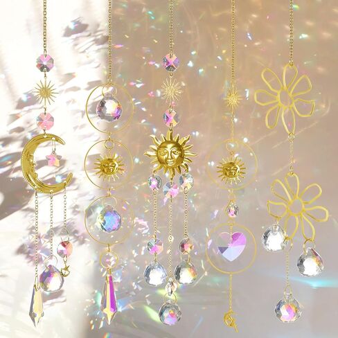 ملون من أشعة الشمس الكريستال ، stylifeo 8pcs prism sun casher مع سلسلة وخطاف للنوافذ معلقة ديكور قوس قزح قلادة زخرفة in Kuwait