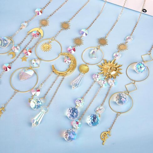 ملون من أشعة الشمس الكريستال ، stylifeo 8pcs prism sun casher مع سلسلة وخطاف للنوافذ معلقة ديكور قوس قزح قلادة زخرفة in Kuwait