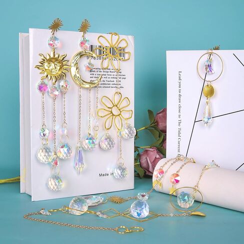 ملون من أشعة الشمس الكريستال ، stylifeo 8pcs prism sun casher مع سلسلة وخطاف للنوافذ معلقة ديكور قوس قزح قلادة زخرفة in Kuwait