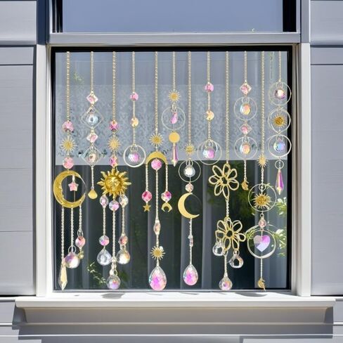 ملون من أشعة الشمس الكريستال ، stylifeo 8pcs prism sun casher مع سلسلة وخطاف للنوافذ معلقة ديكور قوس قزح قلادة زخرفة in Kuwait