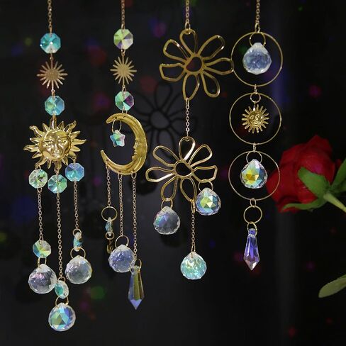 ملون من أشعة الشمس الكريستال ، stylifeo 8pcs prism sun casher مع سلسلة وخطاف للنوافذ معلقة ديكور قوس قزح قلادة زخرفة in Kuwait