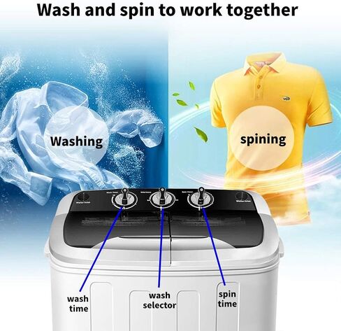 Small Clothes Washing Machines,SAFEPLUS Compact Mini Twin Tub Versatile Washing Machine with 8 lbs Washing &5 lbs Spin Dryer Load Cappacity Gravity Drain Pump and Drain Hose for Apartment (gray) in Saudi Arabia