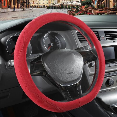 Black Suede Steering Wheel Cover, Breathable Non-Slip Sweat-Proof Wear-Resistant No Pilling, Warm in Winter and Cool in Summer, Universal 15 inch in Kuwait