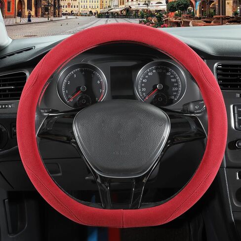 Black Suede Steering Wheel Cover, Breathable Non-Slip Sweat-Proof Wear-Resistant No Pilling, Warm in Winter and Cool in Summer, Universal 15 inch in Kuwait