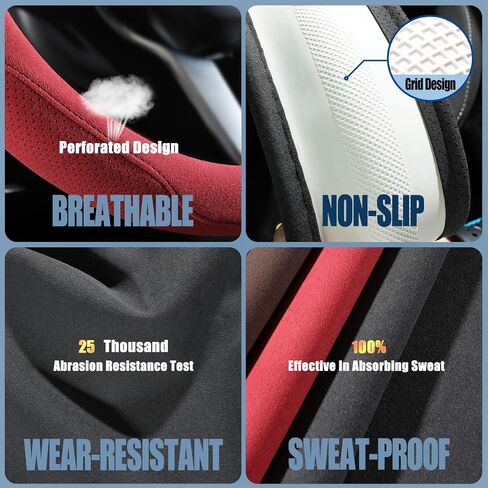 Black Suede Steering Wheel Cover, Breathable Non-Slip Sweat-Proof Wear-Resistant No Pilling, Warm in Winter and Cool in Summer, Universal 15 inch in Kuwait