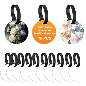 20 Pcs Metal Sublimation Luggage Tag Blanks Double Sided, Aluminum Sublimation Bag Tags with Strap Round Suitcase Name Tag Luggage Labels Blank for DIY Craft Gifts Travel Sports Bags