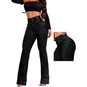 CHICME Women's High Waisted Jeans Stretchy Bootcut Pants with Elastic Waistband Denim Pants for Women