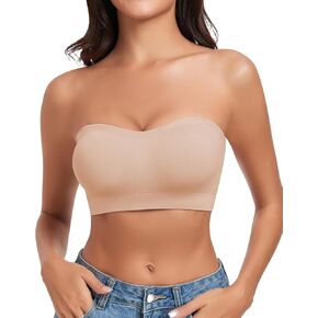WOWENY Women's Strapless Bra Non-Slip Silicone Wireless Bandeau Bras with Support Seamless Padded Bralette Tube Top Bra