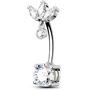 OUFER 14G Belly Button Ring, 316L Stainless Steel Belly Rings, Clear CZ Pendant Belly Button Piercing, Navel Piercing Jewelry For Women
