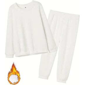 Mens Big and Tall Fleece Pajamas Set Pullover Pants Fluffy Plush Warm Loungewear Crewneck Sleepwear XL-9XL
