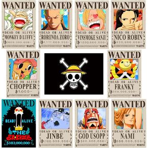 TYZZHOA 15in×11in Anime One Piece Wanted Bounty Posters , New Edition, 10 Straw Hat Pirates Crew Zoro, Sanji, Luffy, a Set of 11PCS