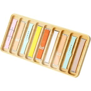 Wooden Watch Band Organizer Watch Band Storage Works with All Apple Watch Bands Case Organizer - 9 Slots Display Watch Storage Case Tray with Acrylic Top Lid