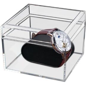 Acrylic Watch Display Case with Leather Pillow, Clear Acrylic Single Watch Display Holder and Storage Organizer for Men and Women, Boyfriend, Father's Day, Birthday Gift, 3.9 x 3.9 x 2.95 Inch