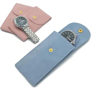 2pcs Women Watch Watch Bage Bag Bag Single Watch Travel Case Organizer Protction Watch Box Pouch for Watches and Jewelry (Pink+Blue)