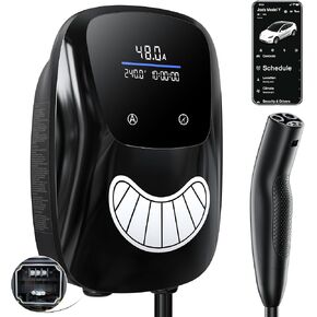 Tera Electric Vehicle Charger Tesla: ETL Certified Level 2 48 Amp 240 Volt DIY Stickers Home EVSE with Manual Setting Amps Schedule on Unit NEMA 14-50 25 FT Cable W02