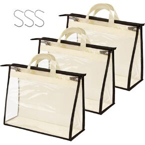 Vercord Clear PVC Handbag Dust-Free Cover Moistureproof Purse Storage Bag Organizer with Handle Zipper Space-Save Holder for Closet Beige XL 3Pcs