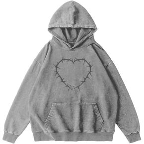 Unisex Y2K Graphic Hoodies Mens Oversized Vintage Hoodies Acid Washed Sweatshirt Casual Streetwear