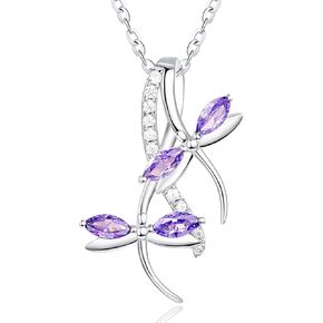 Dragonfly Necklaces for Women, Wedding Anniversary, Birthday Gift for Wife, White Gold Plated Jewelry with Birthstone Pendant