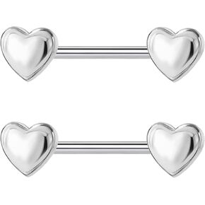 14G Minimalist Heart Nipple Rings 316L Stainless Steel Nipplerings Heart Tongue Rings Barbells Piercing Body Jewelry for Women