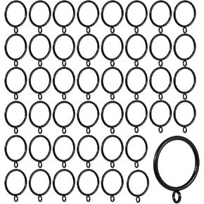 50 Pcs Curtain Rings for Drapes, 1.5 Inch Curtain Rings with Hooks Curtain Rod Rings Pinch Pleat Curtain Hooks Metal Drapery Ring Black Drape Rings 1.5 in I D,Fits to 1.2 in Curtain Rod