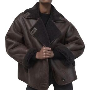 loveimgs Women Thick Sherpa Lined Faux Suede Jacket Oversized Leather Coat Shearling Fleece Moto Jacket Biker Winter Overcoat