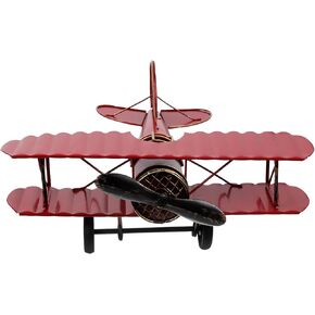 Vintage Red Metal Aircraft Model - Retro Iron Airplane Handicraft for Home Decor, Desktop Decoration, Photo Prop, 8.26 X 7.48 X 3.34 Inches