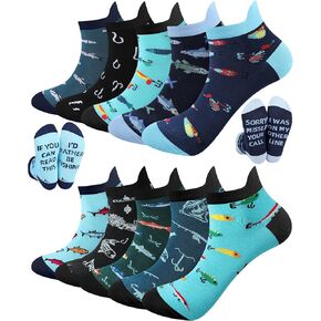Haysandy 10 Pairs Funny Fishing Gift for Men Novelty Fish Cotton Ankle Socks for Fisherman Fish Lover Father's Day Gift